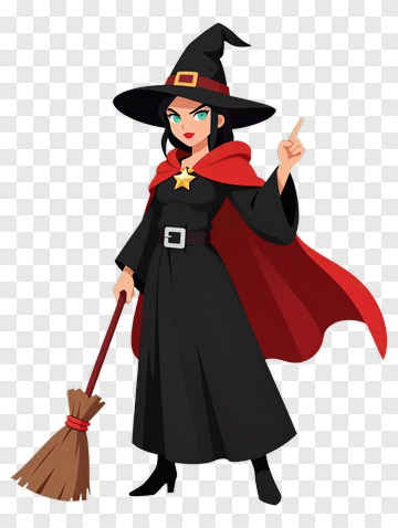 Cartoon Witch Holding A Broom PNG