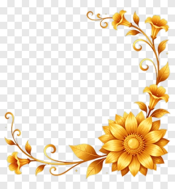 Golden Floral Frame With Sunflower PNG