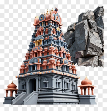 Colorful Temple Surrounded By Rocks PNG