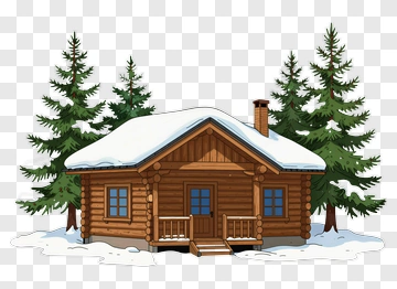 Cartoon Log Cabin Surrounded By Pine Trees PNG