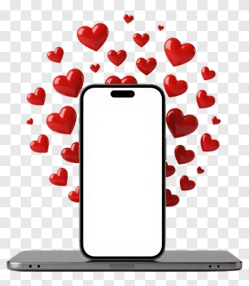 Smartphone Surrounded By Floating Red Hearts PNG