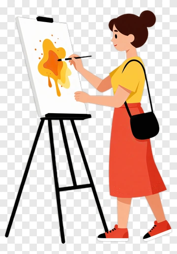 Woman Painting On An Easel PNG