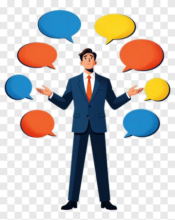 Businessman Presenting Ideas With Speech Bubbles PNG