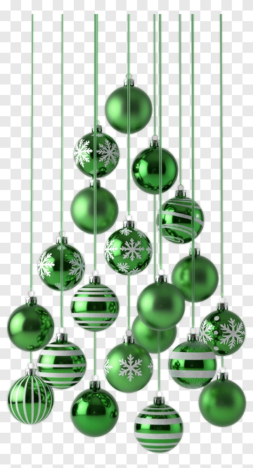 Green Christmas Ornaments With Snowflakes PNG