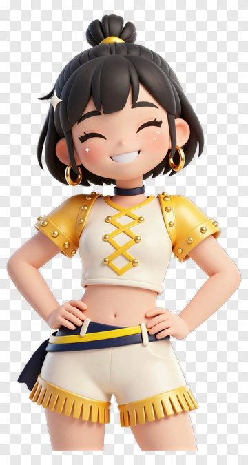 3D Cartoon Girl Smiling In Casual Outfit PNG