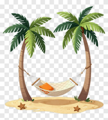 Hammock Between Palm Trees On A Beach PNG