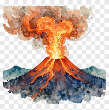 Volcano Eruption In Watercolor Style PNG