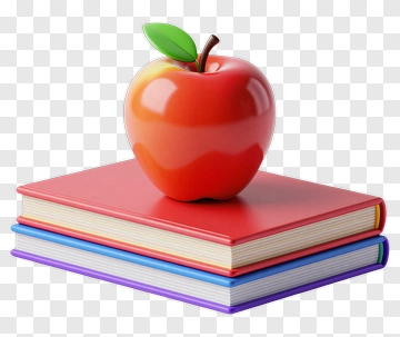 Red Apple On Stacked Books PNG