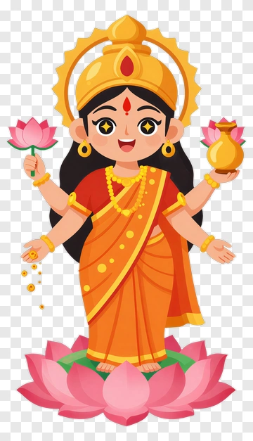 Cartoon Goddess Holding Lotus And Pot PNG