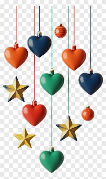 Colorful Christmas Ornaments Hanging In Various Shapes PNG
