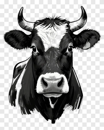Black And White Cow Illustration PNG