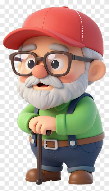 3D Grandfather Holding A Cane PNG