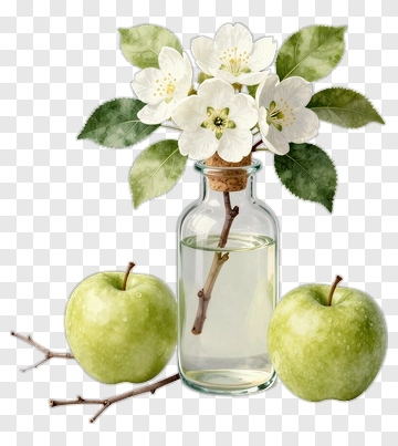 Green Apples And Flowering Branch In A Bottle PNG
