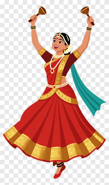 Dancer In A Traditional Red Dress Holding Bells PNG
