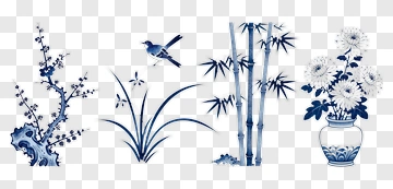 Blue Floral And Bamboo Arrangement PNG