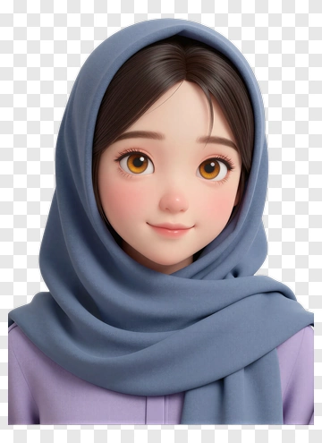 3D Woman In A Blue Hijab PNG