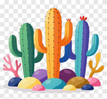Colorful Cacti With Decorative Stones PNG