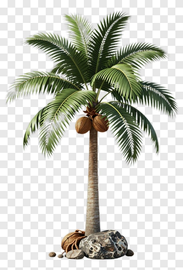 Coconut Palm Tree With Rocks PNG