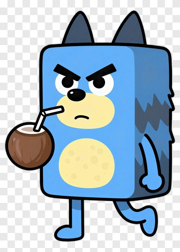 Cartoon Blue Character Holding A Coconut Drink PNG