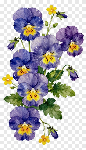 Watercolor Pansy Flower Bouquet PNG