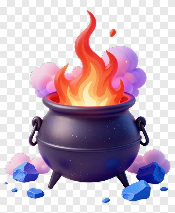 Cartoon Cauldron With Colorful Flames PNG