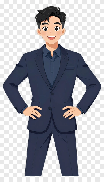 Cartoon Businessman Smiling With Hands On Hips PNG