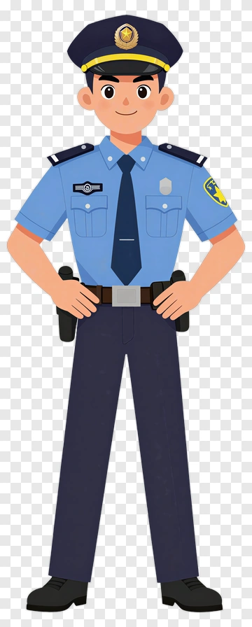 Cartoon Police Officer Standing Proudly PNG