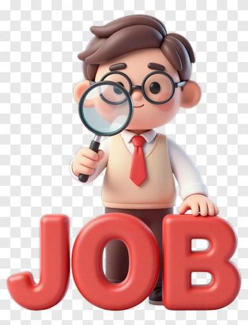 Cartoon Character Holding A Magnifying Glass And Job Letters PNG