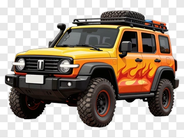 Off-Road Vehicle With Flame Design PNG