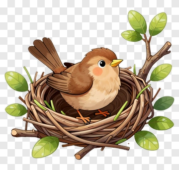 Cartoon Bird Sitting In A Nest PNG