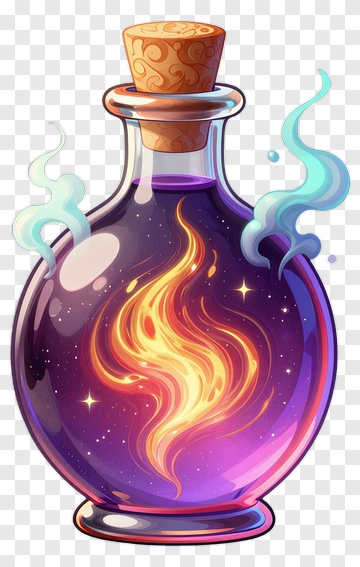 Colorful Potion Bottle With Magical Smoke PNG