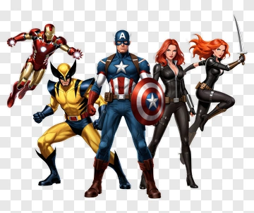 Superhero Team Featuring Iron Man, Captain America, And Black Widow PNG