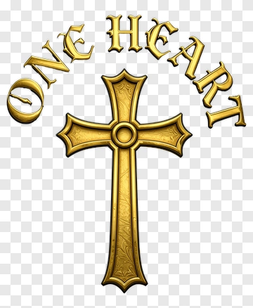 Golden Cross With One Heart Text PNG