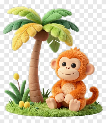 Cartoon Monkey Sitting Under A Palm Tree PNG