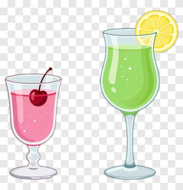 Colorful Cocktail Glasses With Cherry And Lemon PNG