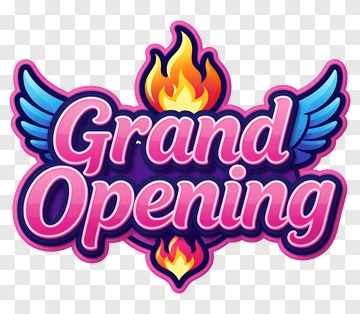 Grand Opening Sign With Wings And Flames PNG