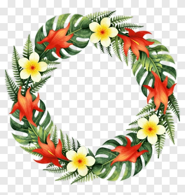 Floral Wreath With Tropical Leaves And Flowers PNG