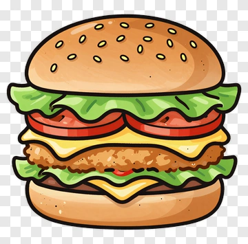 Cartoon Hamburger With Lettuce And Tomato PNG