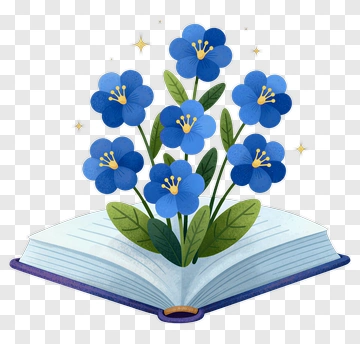 Open Book With Blue Flowers PNG