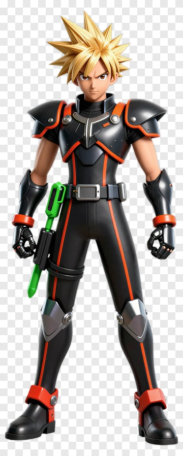 3D Character In Black And Red Armor PNG