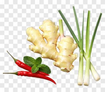 Fresh Ginger With Green Onions And Red Chili Peppers PNG