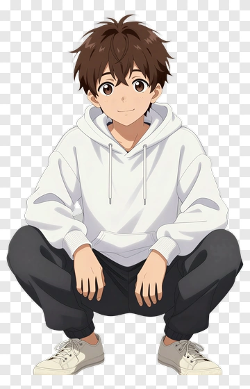 Anime Boy Squatting In A Hoodie PNG