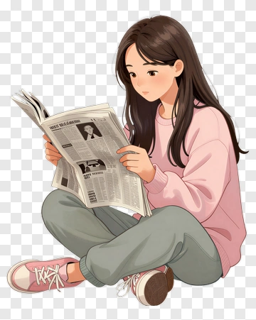 Young Woman Reading A Newspaper PNG