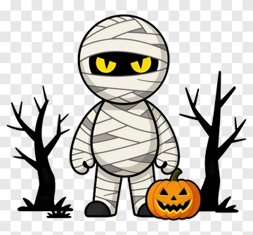 Cartoon Mummy Holding A Halloween Pumpkin PNG