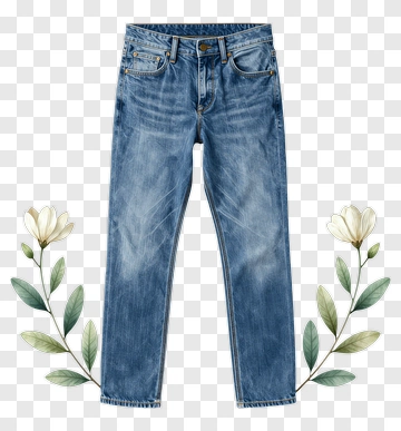 Blue Jeans With Floral Accents PNG
