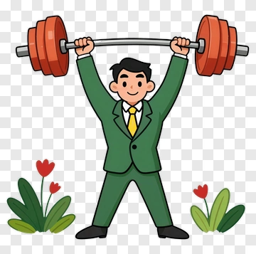 Cartoon Businessman Lifting Weights PNG