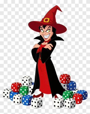 Cartoon Witch With Colorful Dice PNG