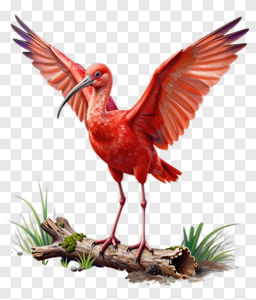 Scarlet Ibis Standing On A Log PNG
