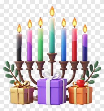 Colorful Menorah With Gifts PNG