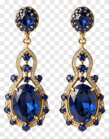 Gold Earrings With Blue Gemstones PNG